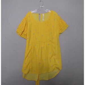 Melissa McCarthy Yellow Short Sleeve Pleated Tunic Blouse